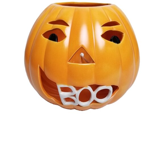 Ceramic Halloween Pumpkin Orange BOO Light Up Decoration Jack O Lantern Vintage - Picture 2 of 13